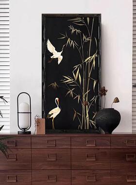 鼎川中古风客厅玄关装饰画节节高升竹子仙鹤挂画复古书房走廊壁画