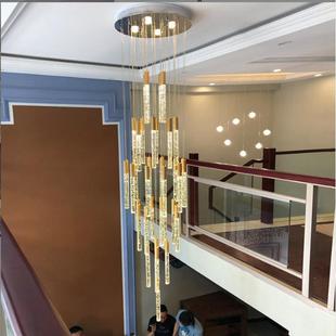 复式楼别墅中空大厅吊灯现代简约轻奢旋转水晶灯公寓楼梯灯长吊灯