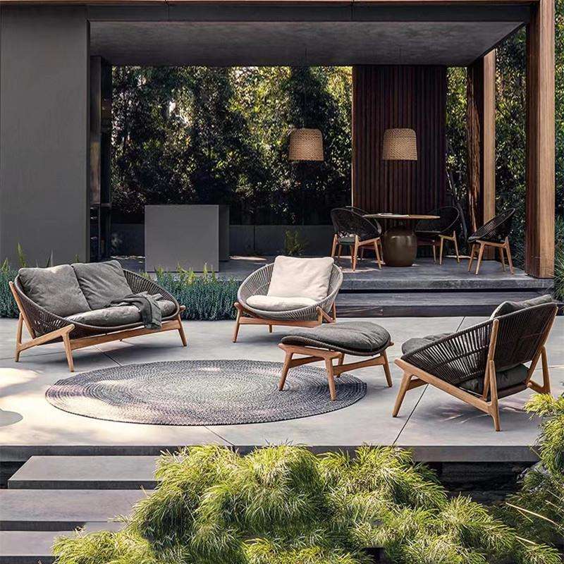 休闲户外藤编沙发露台室外茶几组合庭院别墅防水晒柚木懒人椅家具