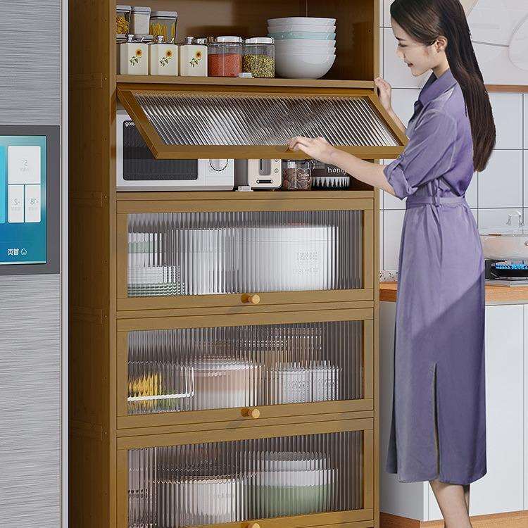 碗柜家用厨房置物架多功能橱柜带门碟锅具收纳柜子落地多层餐边柜