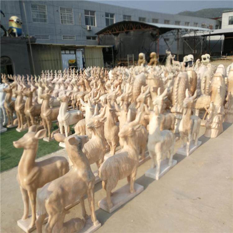 石雕晚霞红小鹿石头鹿雕刻鹿梅花鹿石雕羊石雕鹿公园花园草坪摆件