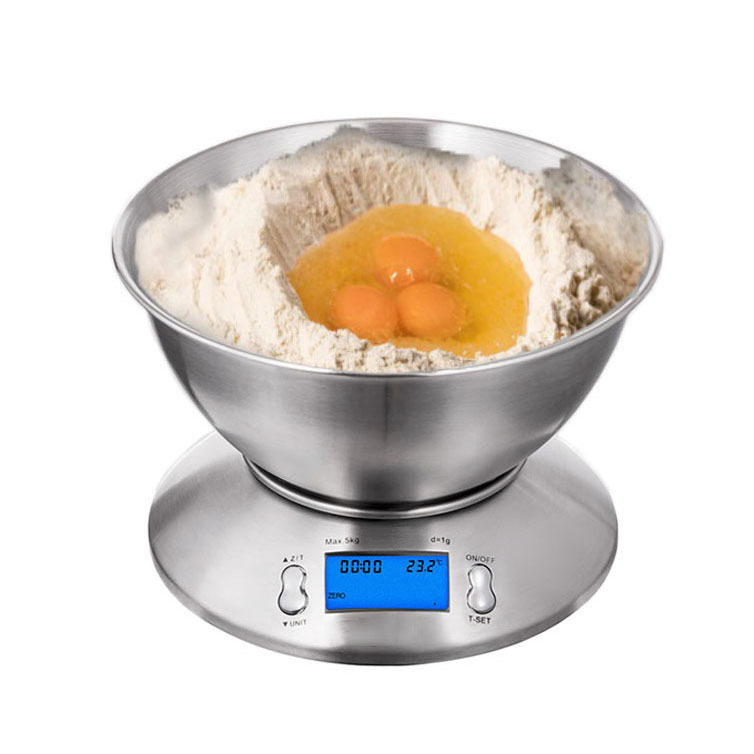 厨房不锈钢电子秤LCD大屏带去皮功能精准克重秤BowlFoodScale