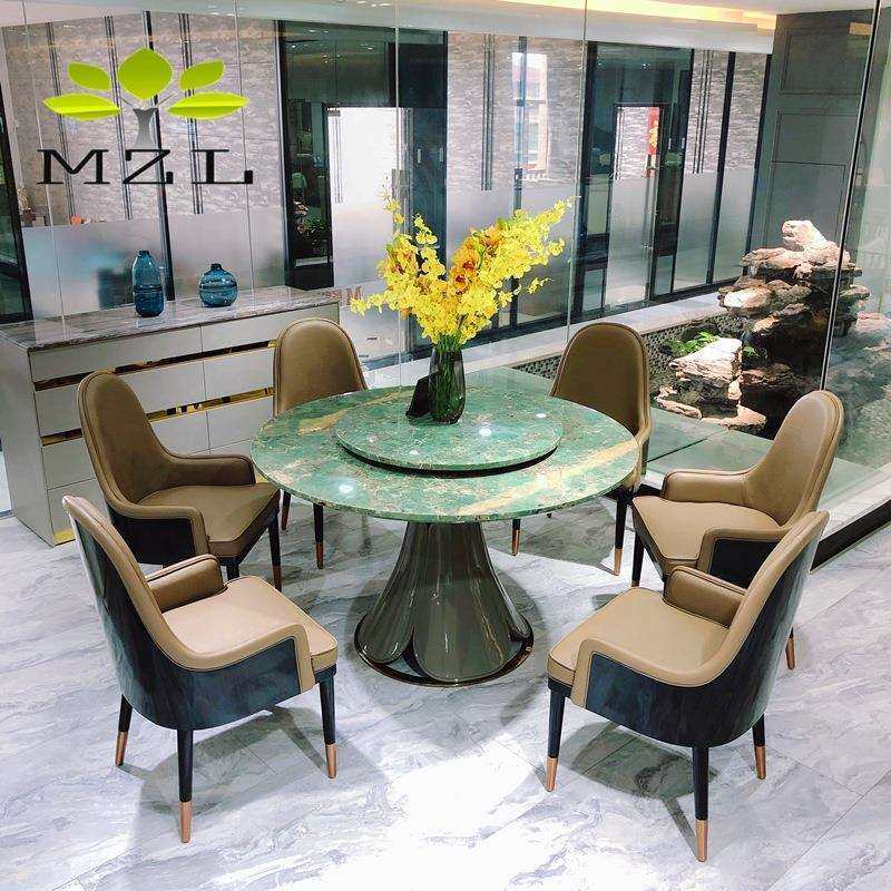 轻奢圆餐桌套装西式大理石餐桌饭厅圆形6-8人饭桌餐厅圆桌椅