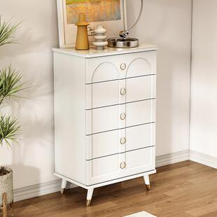 法式新款奶油风大容量五斗柜带岩板六斗柜卧室客厅抽屉收纳八斗柜
