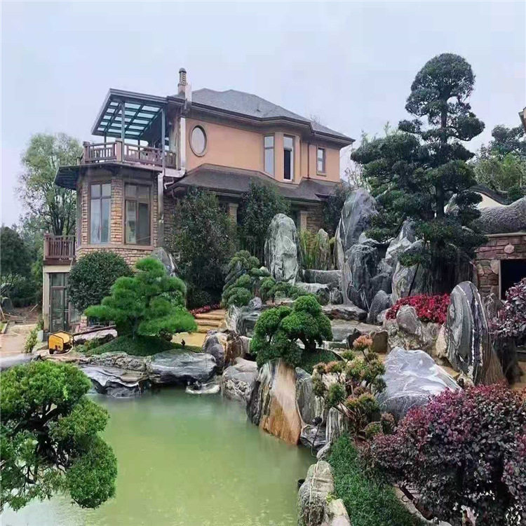太湖石庭院景观驳岸工程假山庭院别墅造景太湖石驳岸灰白太湖石