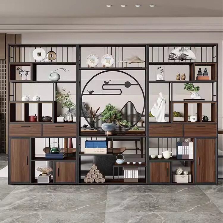 新中式铁艺博古架落地展示架
