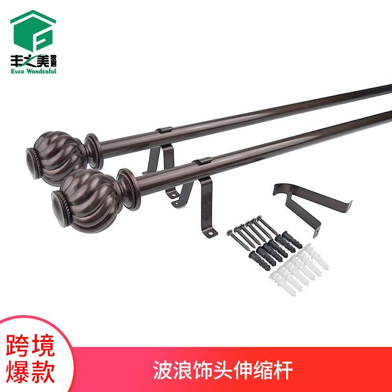 伸缩杆欧美窗帘杆单杆窗帘轨道19mm加厚铁制罗马杆窗帘杆批发