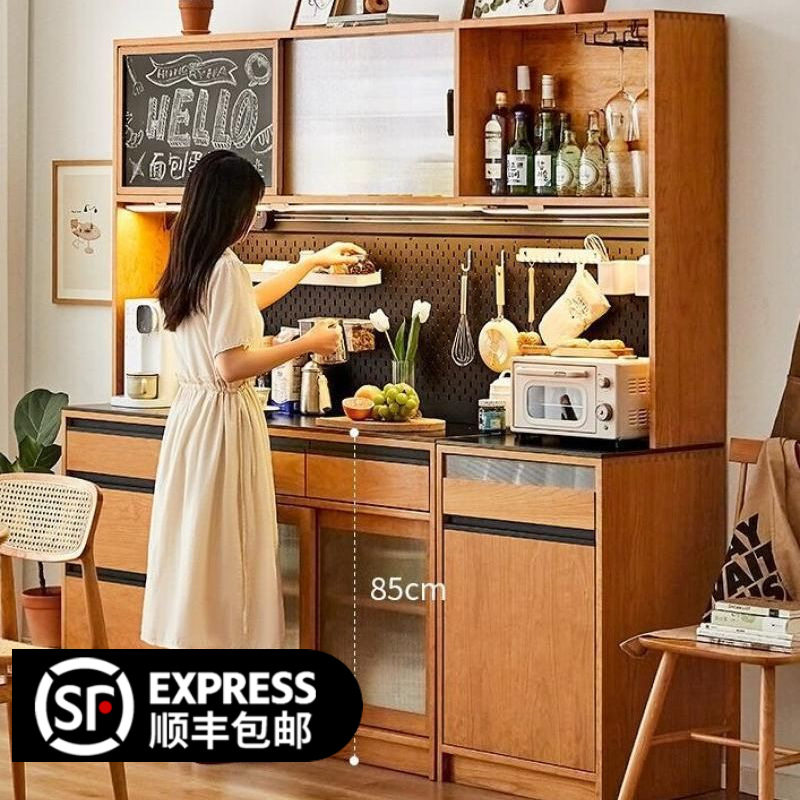 北欧实木餐边柜家用厨房餐厅落地洞洞板收纳柜日式岩板操作台橱柜