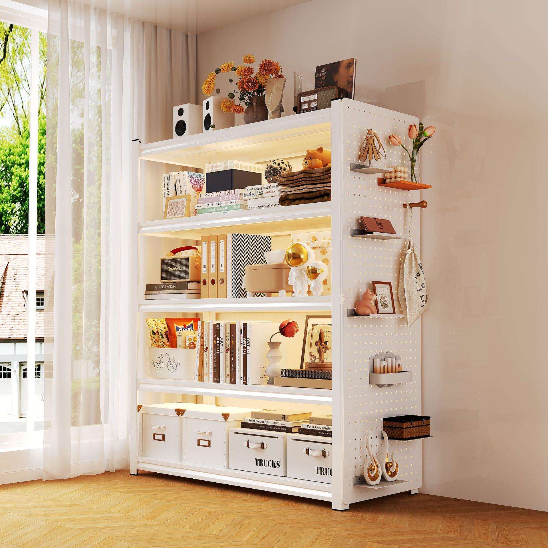 钢制书架多层落地置物架家用儿童简易书柜一体靠墙阳台收纳储物架