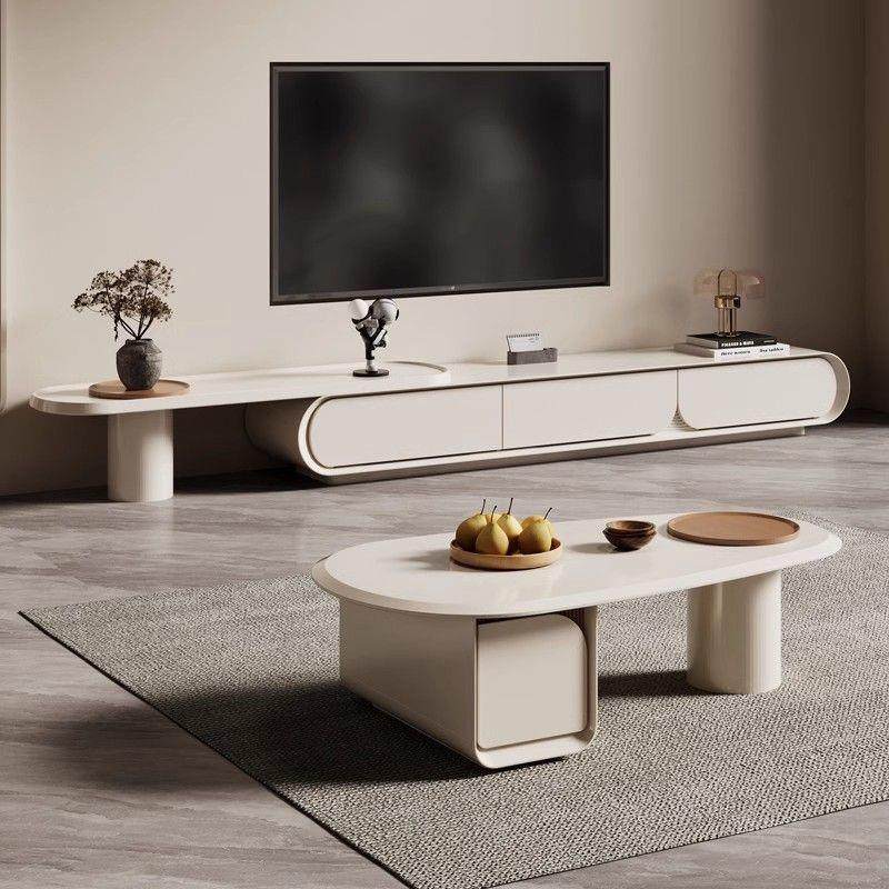 现代简约落地可伸缩电视柜小户型客厅家用茶几电视柜组合