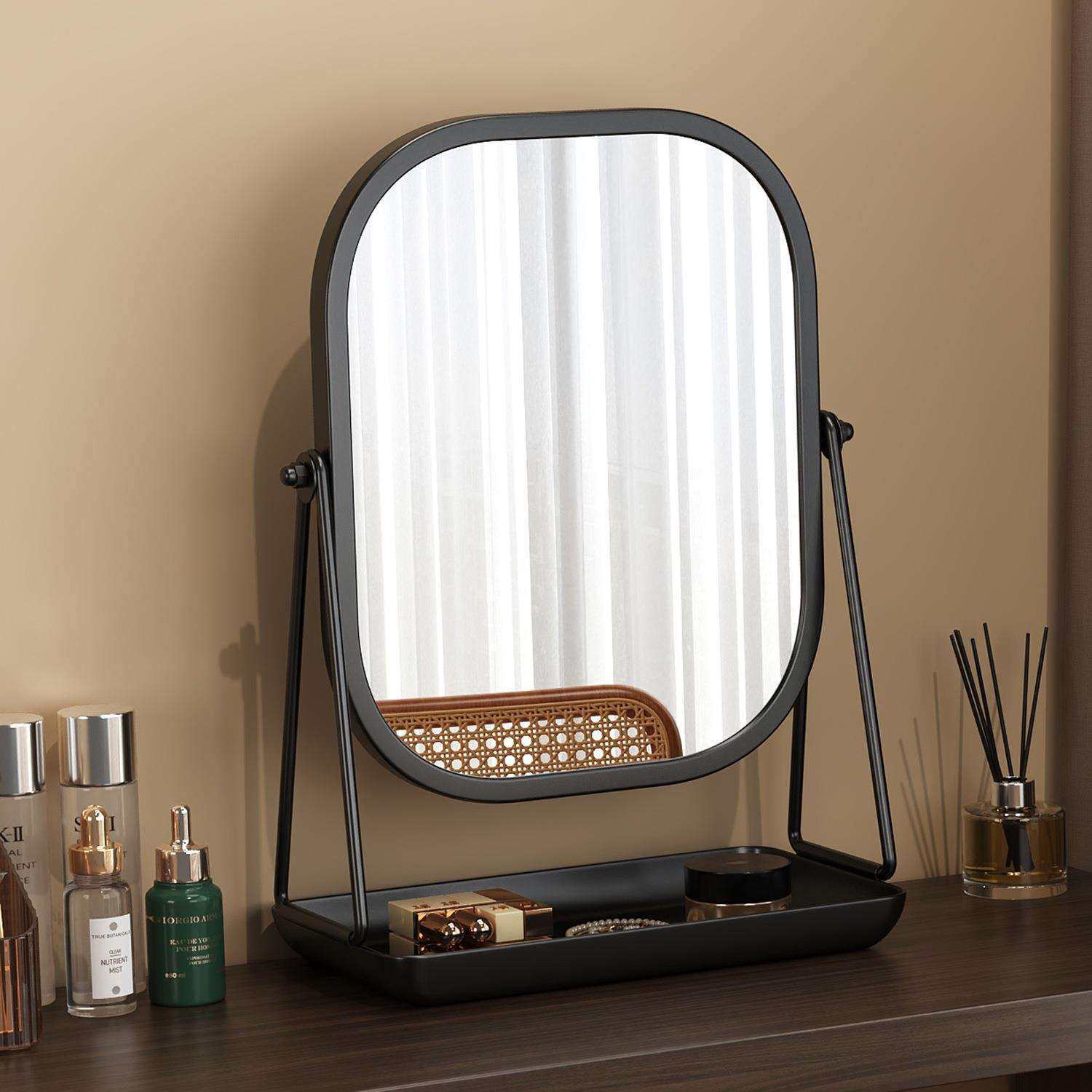 轻奢风旋转化妆镜台式桌面家用梳妆台镜子带底盘可收纳大号梳妆镜