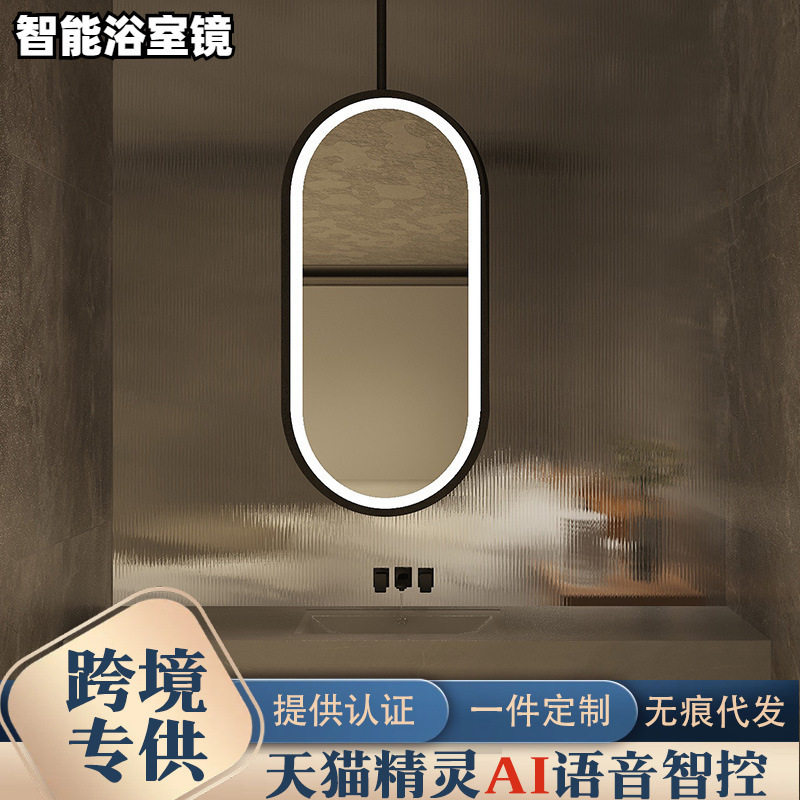 简约铁艺浴室吊镜悬挂带灯艺术镜酒店民宿天花板装饰镜卫生间镜子