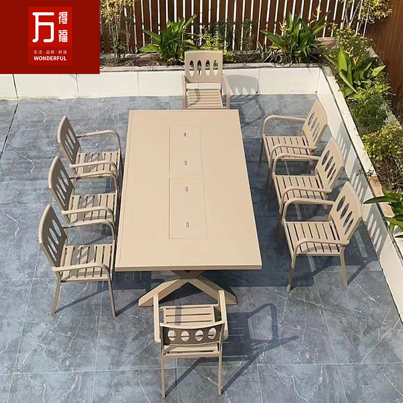 户外烧烤桌椅休闲庭院花园露台电烤炉室外家用餐桌欧式铸铝家具