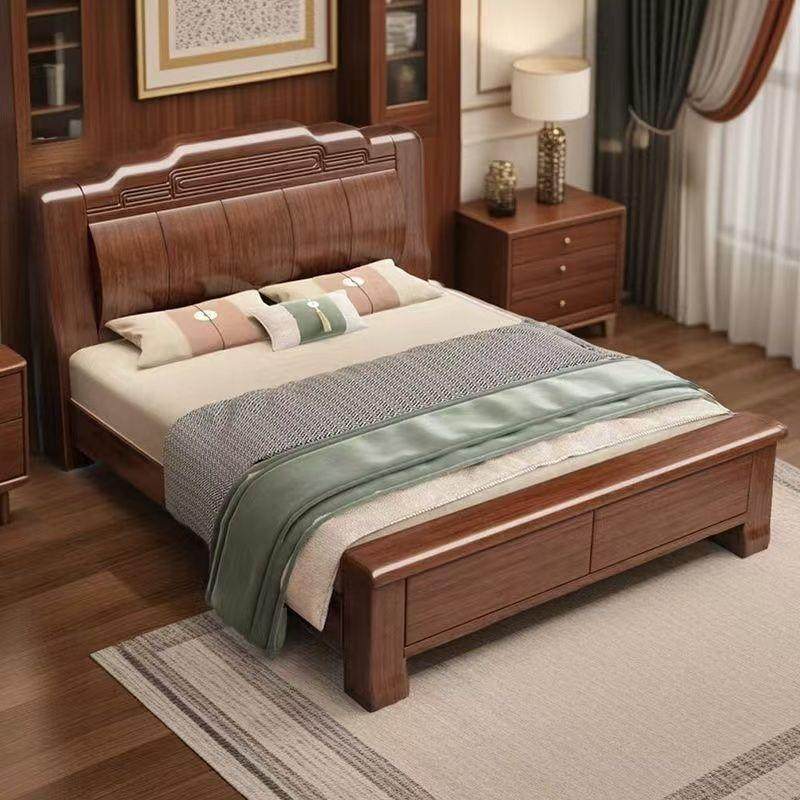 新中式加厚全实木1米5单人床现代简约小户型家用卧室1米8双人婚床
