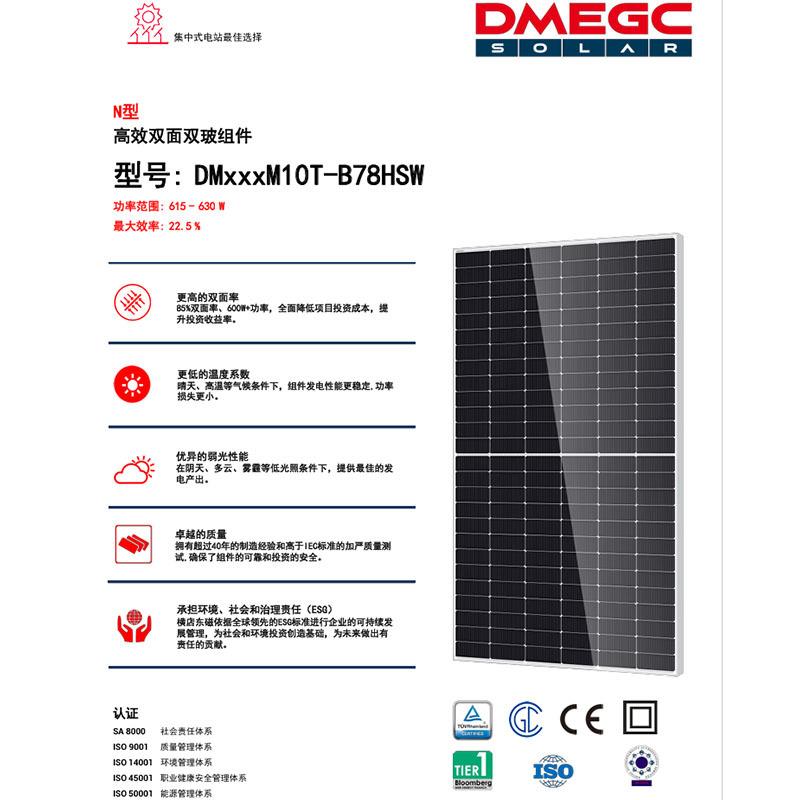 东磁A级单晶双玻双面610瓦太阳能光伏组件发电板家庭户用电站发电