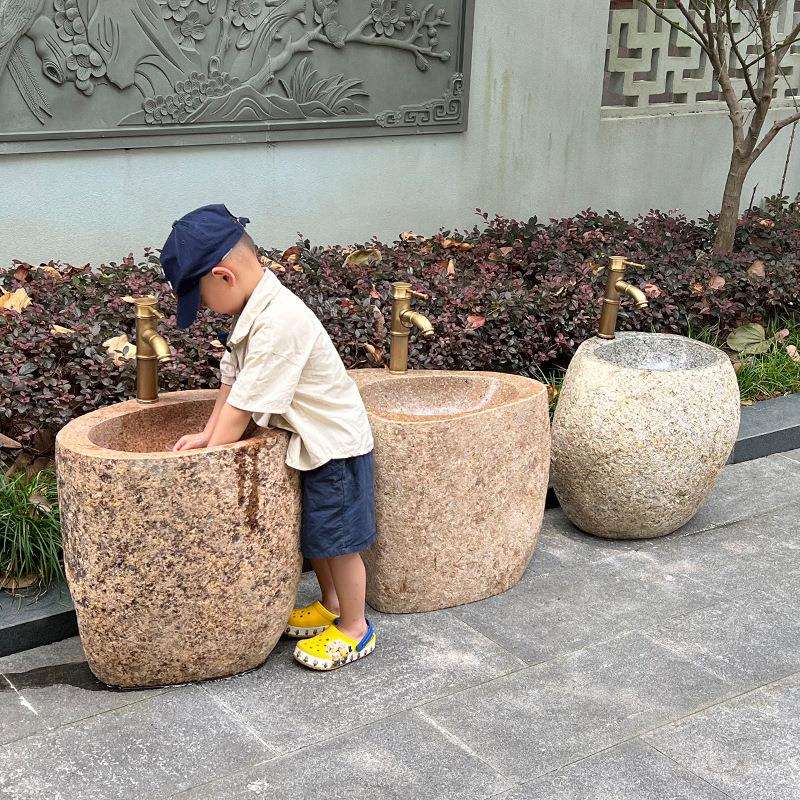户外幼儿园洗手台一体庭院室外石头立柱盆艺术石材儿童洗手池水池