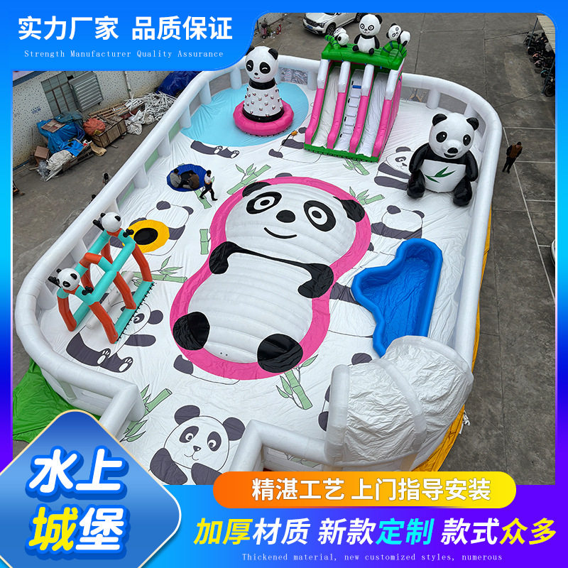 室外大型儿童充气水上城堡乐园景区湖面水上浮桥蹦蹦云设备直销厂