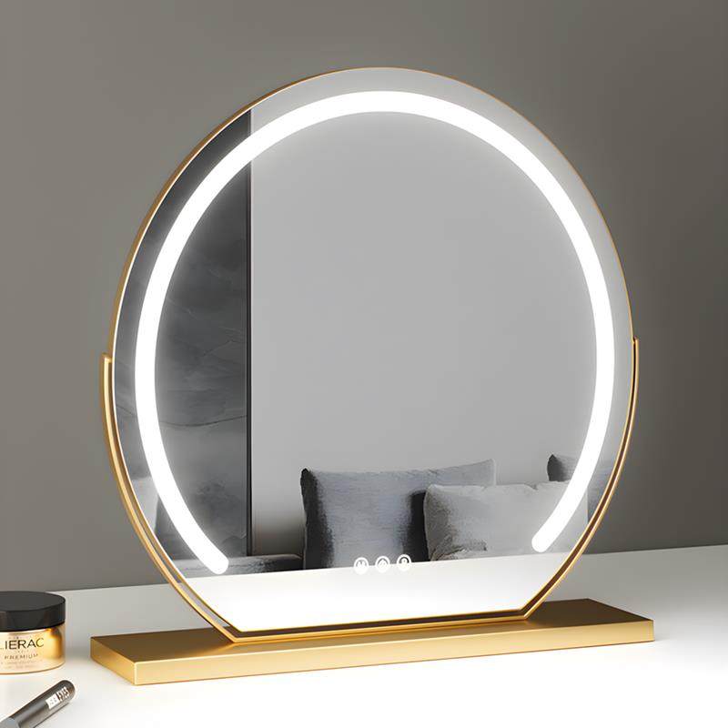 化妆镜台式桌面补光充电梳妆台带灯镜子圆形宿舍网红卧室大号