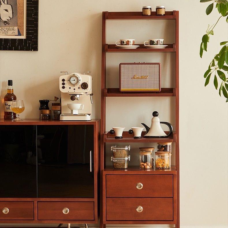 木即实木书架黄杨木多层落地置物架中古展示架客厅小户型实木书柜