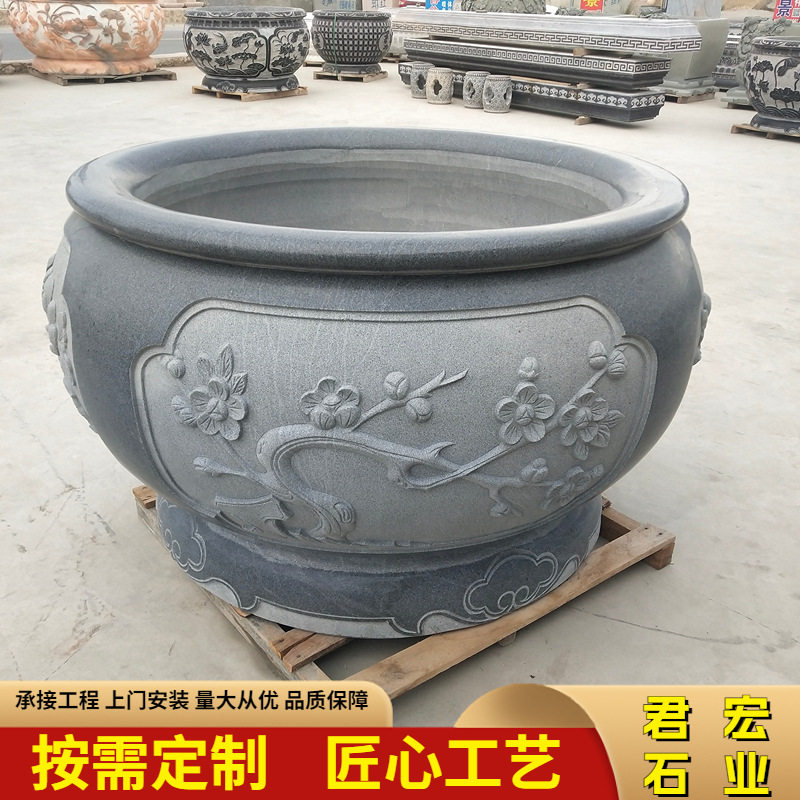 庭院阳台花岗岩圆形石雕荷花缸