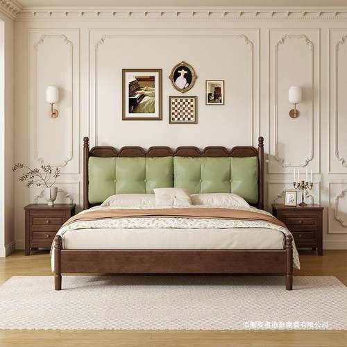 美式实木床主卧.米双人床现代简约法式床复古软包床婚床小户