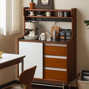 余弦家具复古实木岩板餐边柜靠墙一体多功能柜中古客厅茶水柜