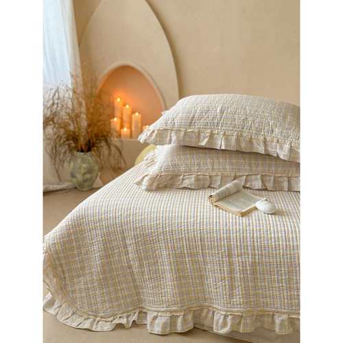 韩式花边全棉双层纱加莫代尔双面两用床盖三件套春秋被冬被四件套