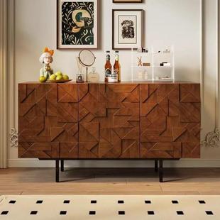 轻奢风边柜雕花餐边柜中古诧寂风储物电视柜黑橡木玄关柜轻奢高档