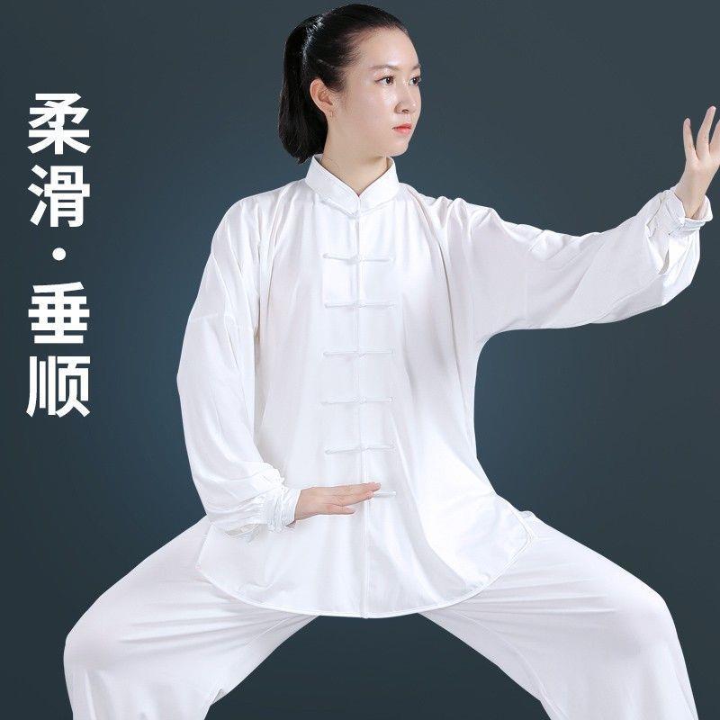 夏季牛奶丝太极服女男款新款太极练功服套装中国风表演服武术服装