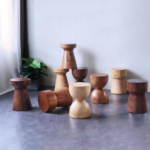 茶几客厅实木凳子原木木墩子创意组合异形圆凳子边几民宿摆件树桩