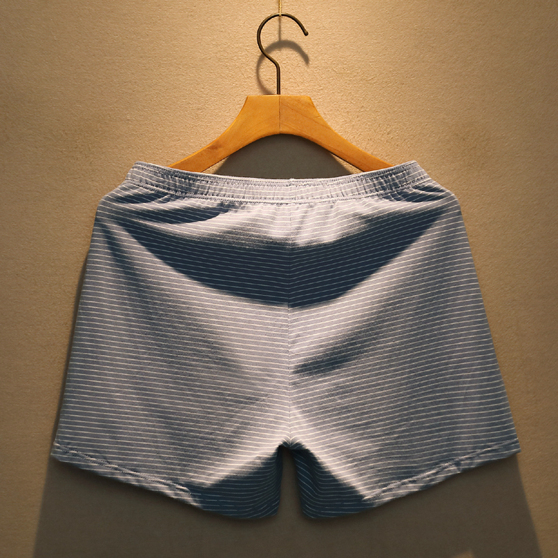 2条男士阿罗裤纯棉条纹内裤平角裤夏季薄款宽松居家短裤睡裤裤衩