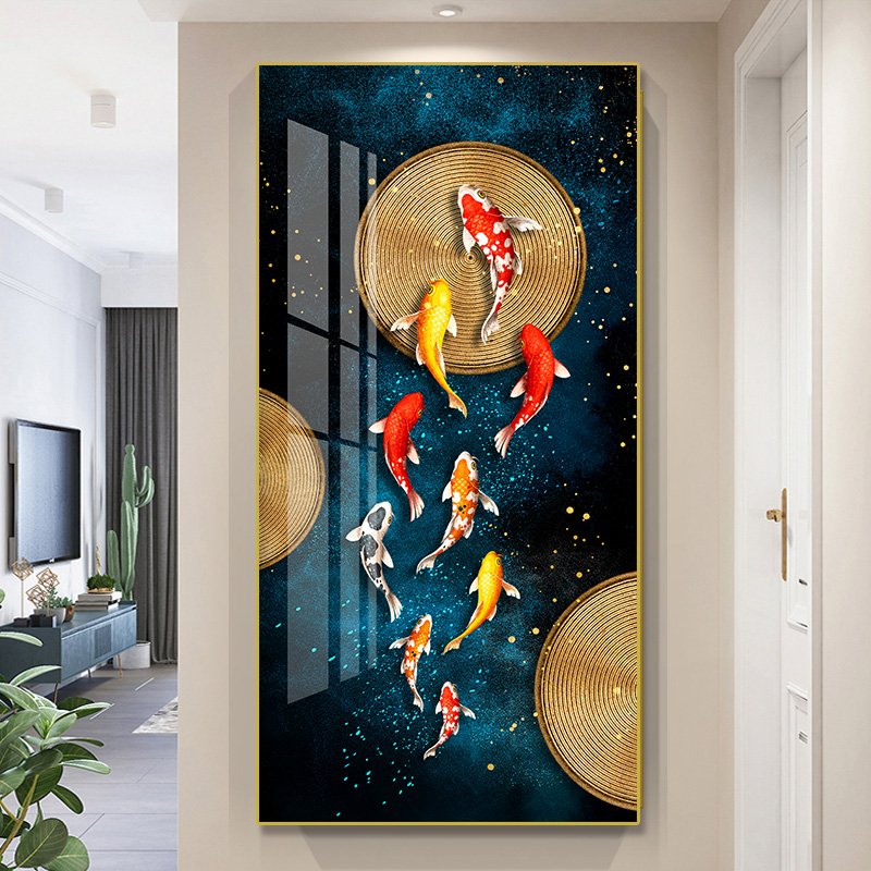 玄关装饰画轻奢走廊竖版入门发财鹿过道进门壁画挂画玄幻背景墙画