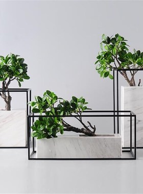 大理石花瓶摆件客厅玄关软装饰品新中式插花容器欧式样板房装饰品