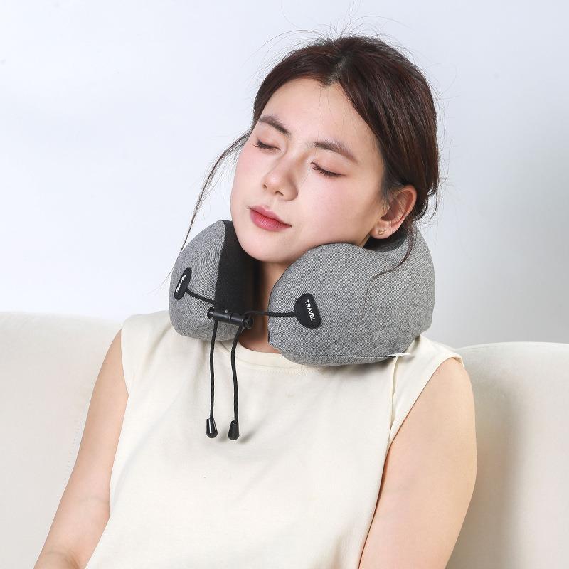 记忆棉U型枕慢回弹飞机汽车高铁午睡枕护颈护脖枕 仿羊绒横条旅行