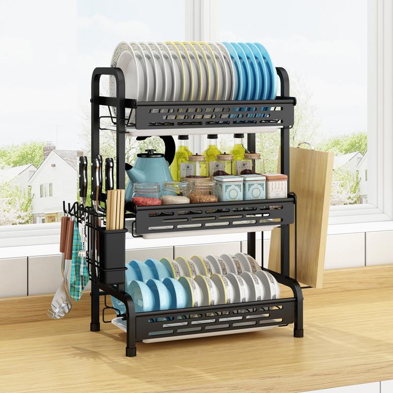 04不锈钢品碗碟沥6286A水架厨房置物架多层晾放3盘子纳用收架家用