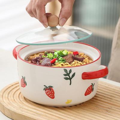 可爱双耳泡面碗宿舍学生带盖陶瓷大容量面碗大碗螺蛳粉碗个人专用