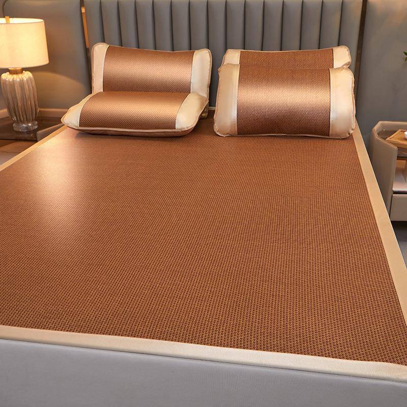 夏季艾草凉席藤席三件套双人床可折叠学生宿舍加厚席子冰丝席竹席