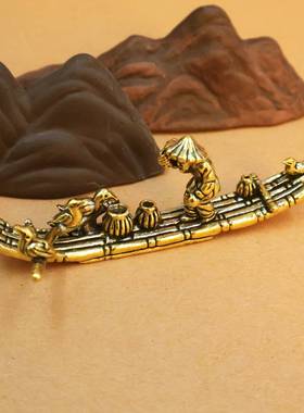 黄铜寒江独钓香插摆件复古渔翁独钓熏香香托工艺礼品办公桌面饰品