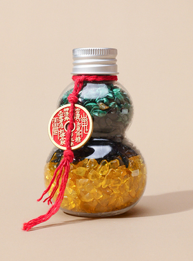 天然水晶三色葫芦黑曜石孔雀石厨卫相邻净污秽家居装饰招财摆件