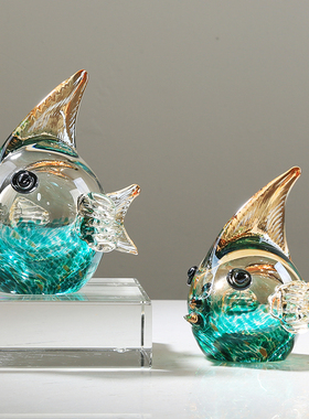 水晶琉璃鱼轻奢摆件简约客厅样板房电视柜卧室玄关玻璃装饰品摆设