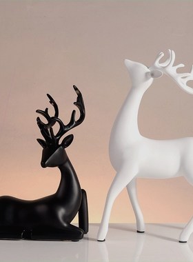 黑白色麋鹿一对软装轻奢风家居装饰工艺品酒柜电视柜摆件家居饰品