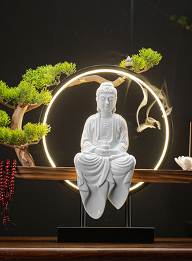 三宝佛药师佛阿弥陀佛释迦摩尼佛祖居家陶瓷佛像供奉家用灯圈摆件