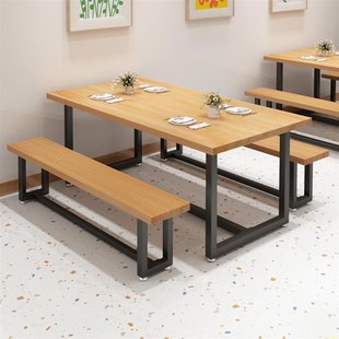 商用铁艺实木餐桌长方形员工餐厅食堂吃饭桌椅组合奶茶店长q桌103