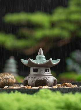 中式禅意陶瓷古建筑亭子水陆鱼缸园艺花盆假山微景观造景设计配件
