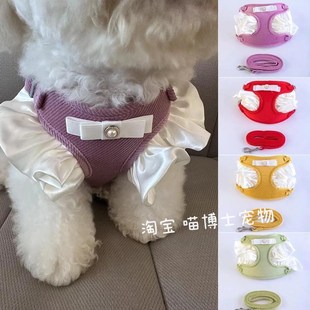 狗狗奶油花边蝴蝶结宠物牵引绳子猫咪中小型犬外出牵引绳比熊博美