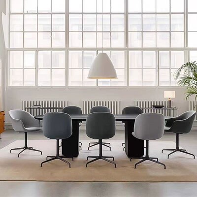 北欧极简白蜡h木椭圆形会议洽谈桌创意设计家用办公客厅轻奢长条