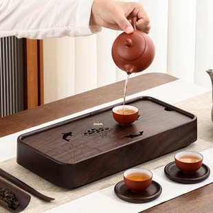 家用办公室茶台小茶盘黑檀木实木一体茶盘干泡茶盘小号长方形