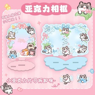 花朵猫咪拍立得亚克力相框3寸小卡展示架立牌双人插卡可爱新款女