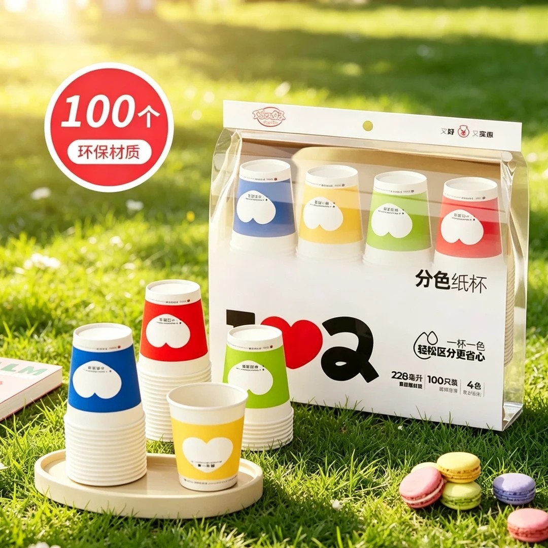 一次性纸杯家用加厚加硬食品级户外野餐纸杯子礼品袋咖啡豆浆水杯