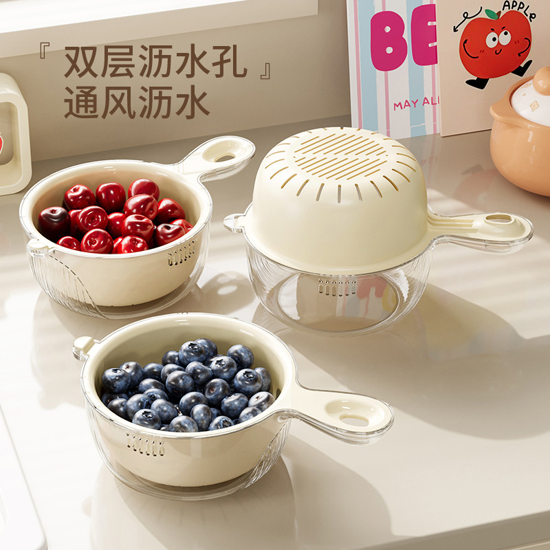 双层洗菜盆手柄沥水篮家用滤果盘图片
